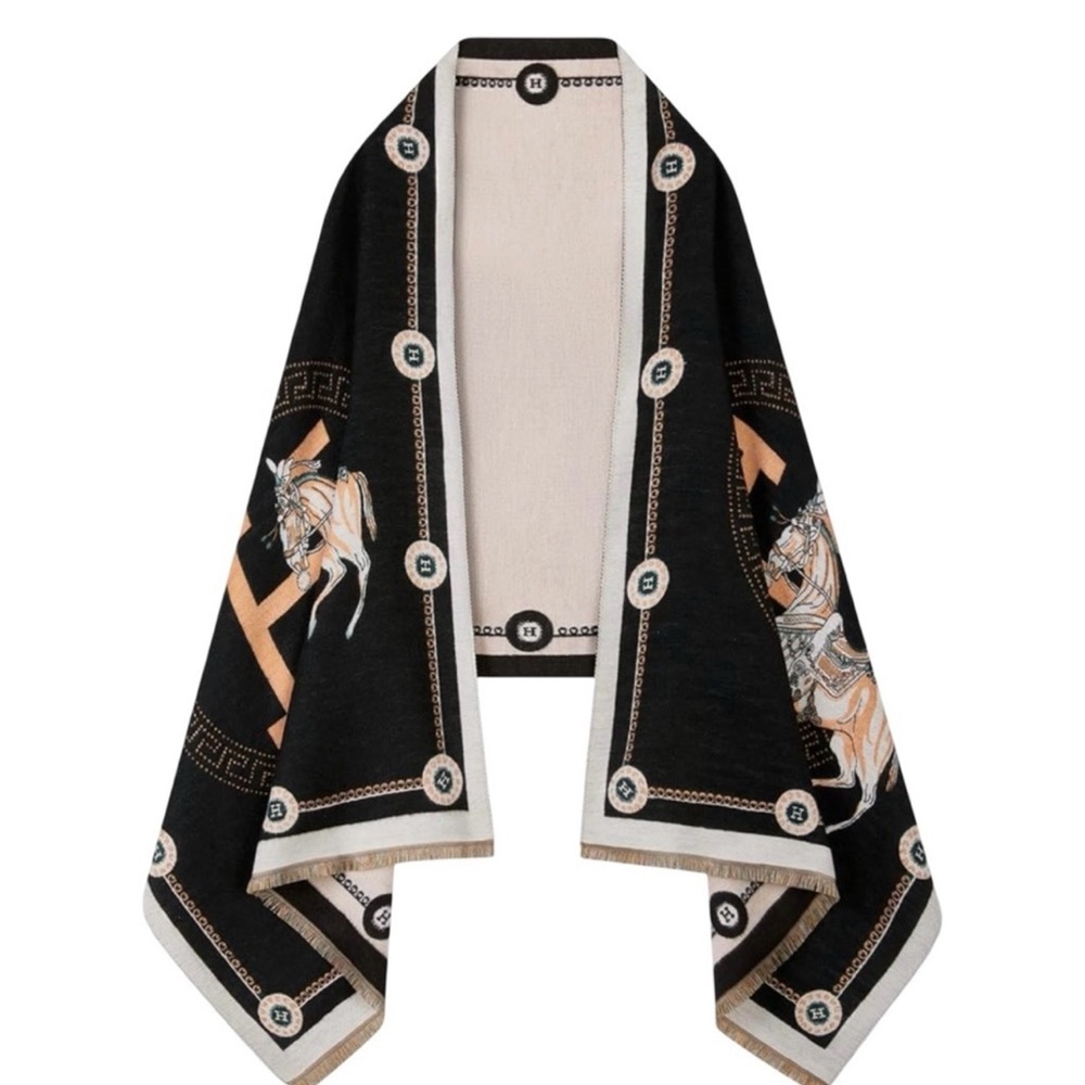 Source Unknown H Horse Poncho Scarf OS Black Cream Orange